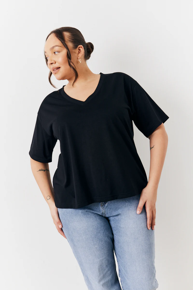 Black and White 2 Pack Slouchy V-Neck T-Shirt - Image 14