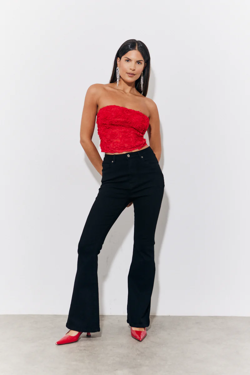 Red 3D Floral Bandeau Top - Image 2