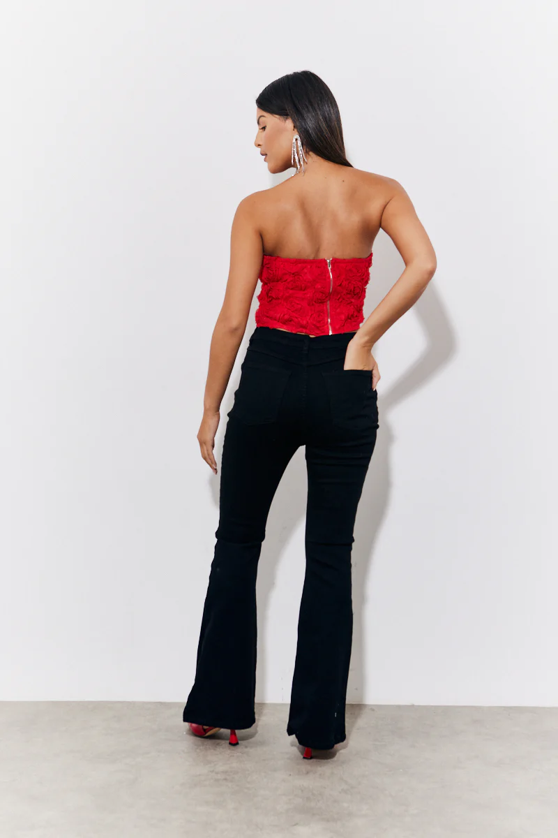 Red 3D Floral Bandeau Top - Image 4