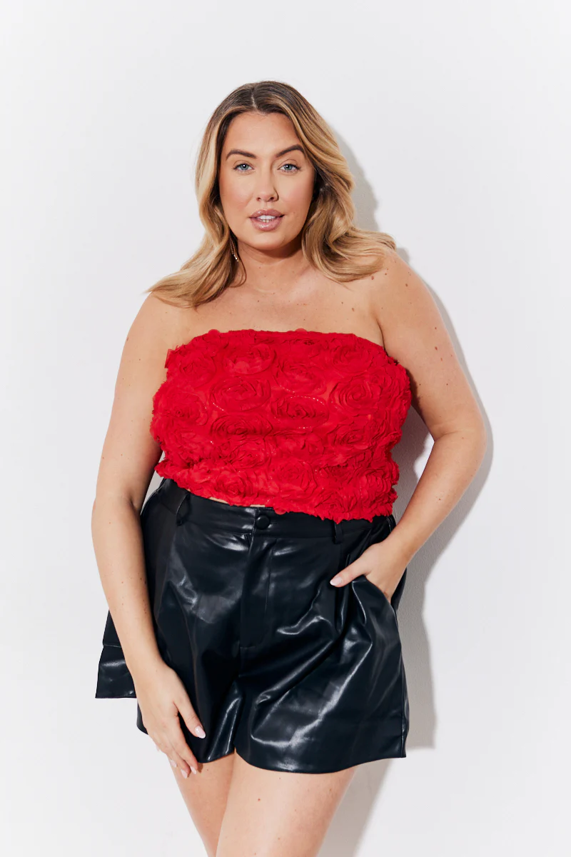 Red 3D Floral Bandeau Top - Image 5