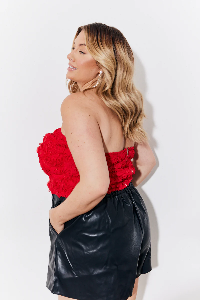 Red 3D Floral Bandeau Top - Image 7