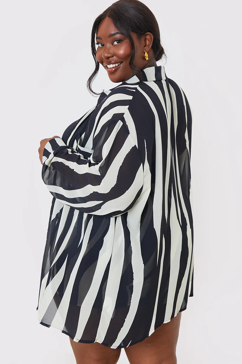 Zebra Print Button up Chiffon Co-Ord Beach Shirt - Image 9