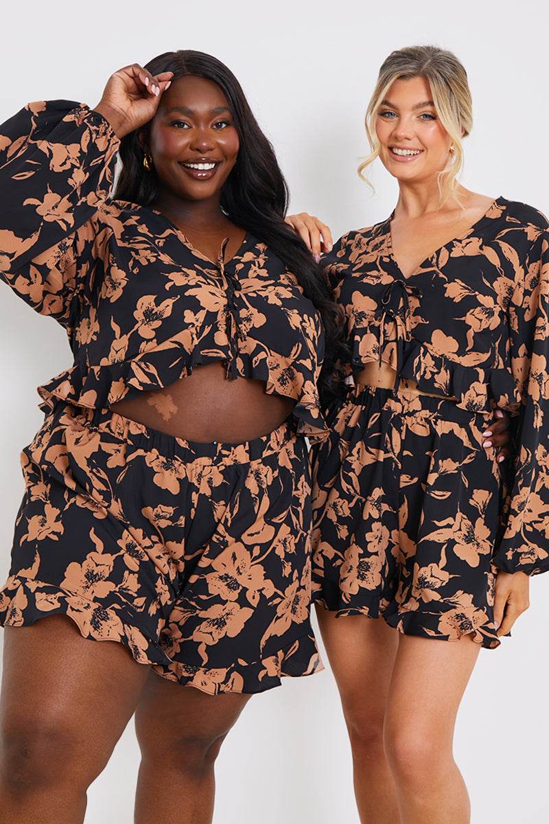 Abstract Floral Frill Co-Ord Shorts - Image 5