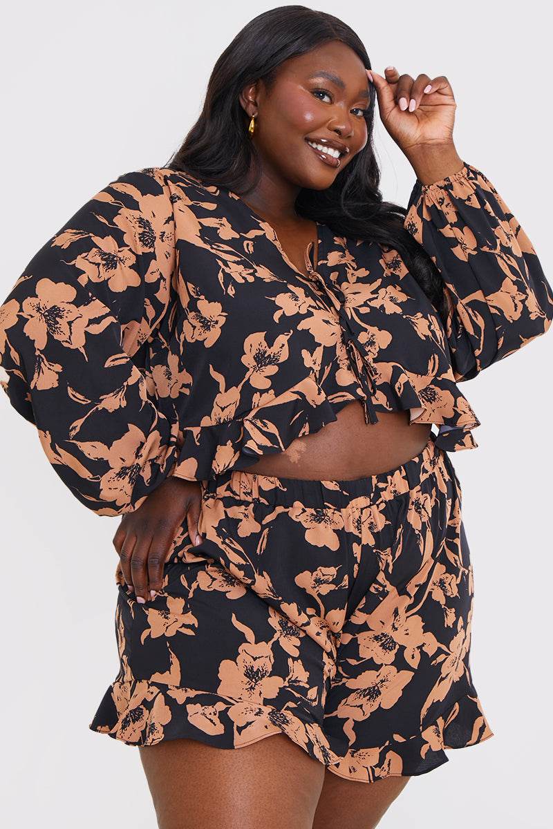 Abstract Floral Frill Co-Ord Shorts - Image 6