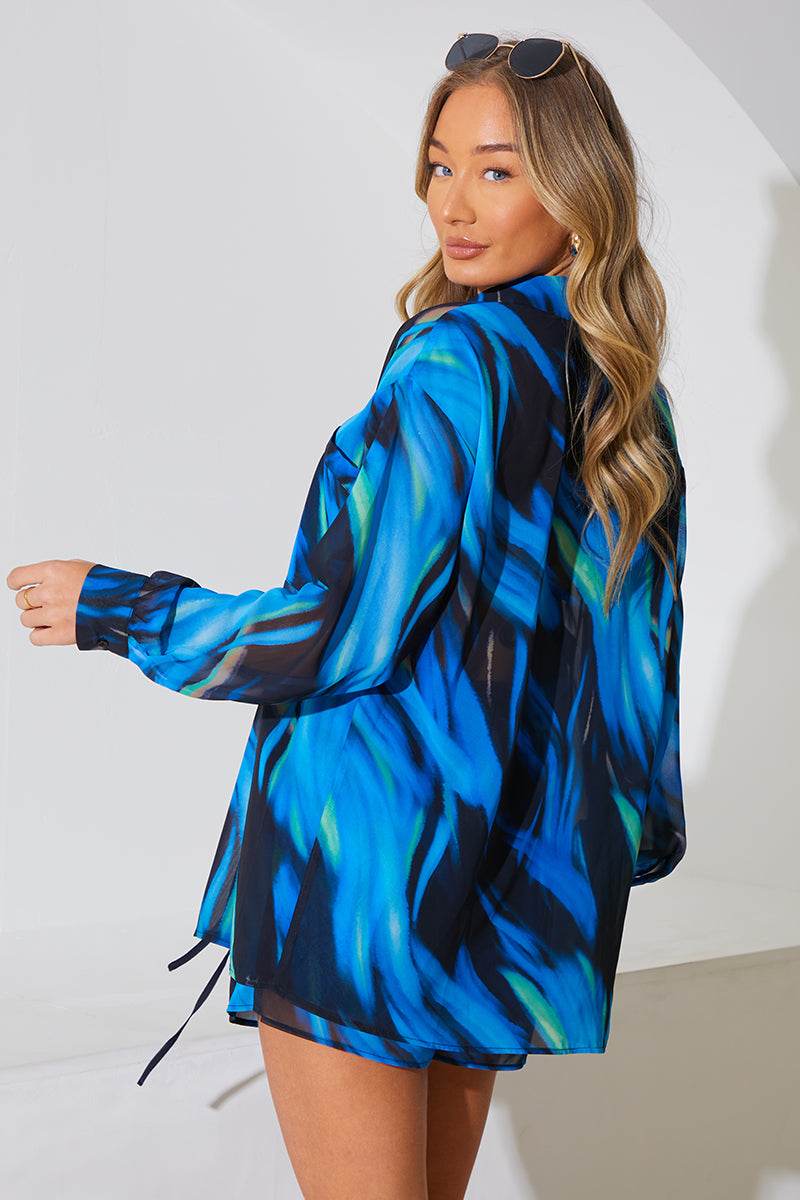Abstract Print Chiffon Co-Ord Beach Shirt - Image 5