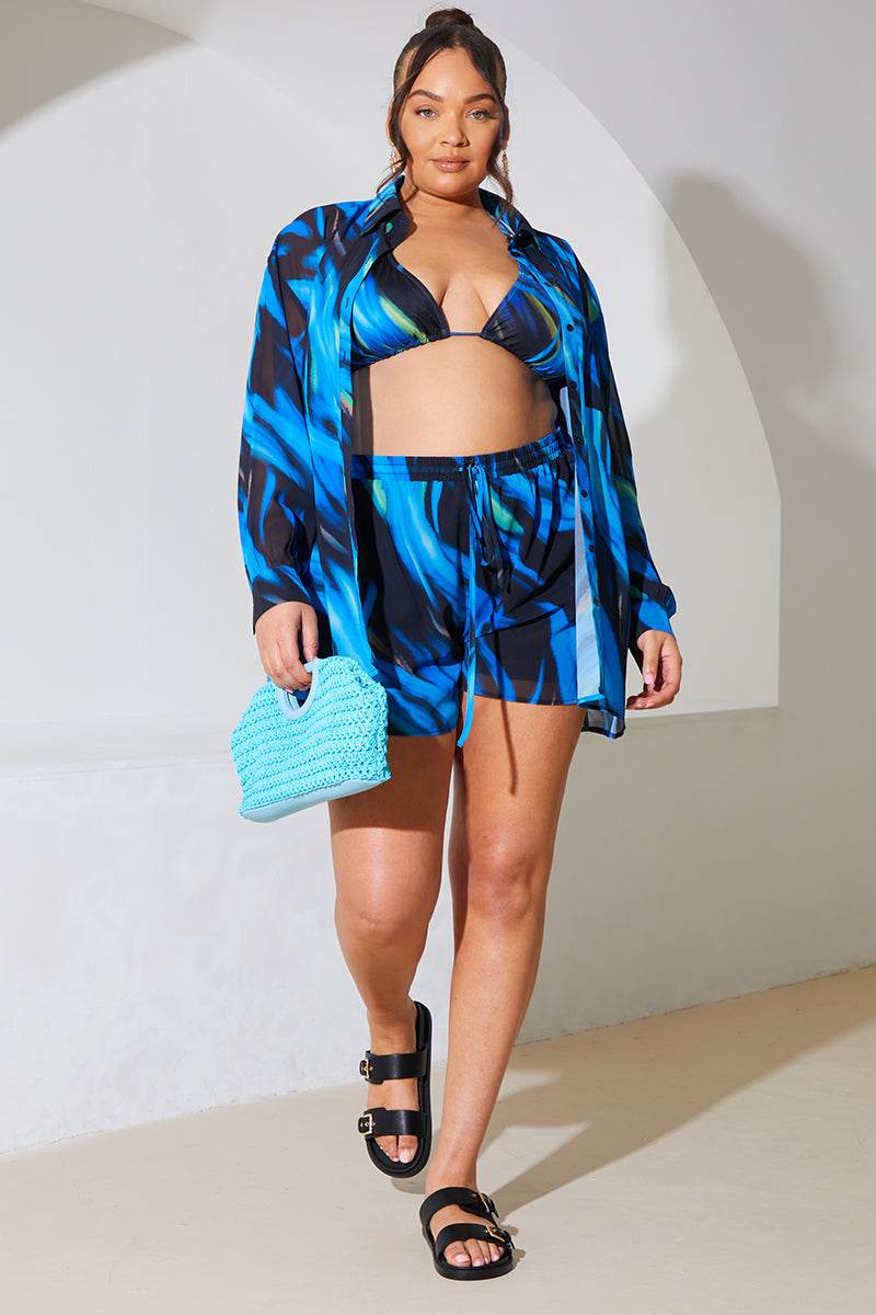 Abstract Print Chiffon Co-Ord Beach Shirt - Image 7