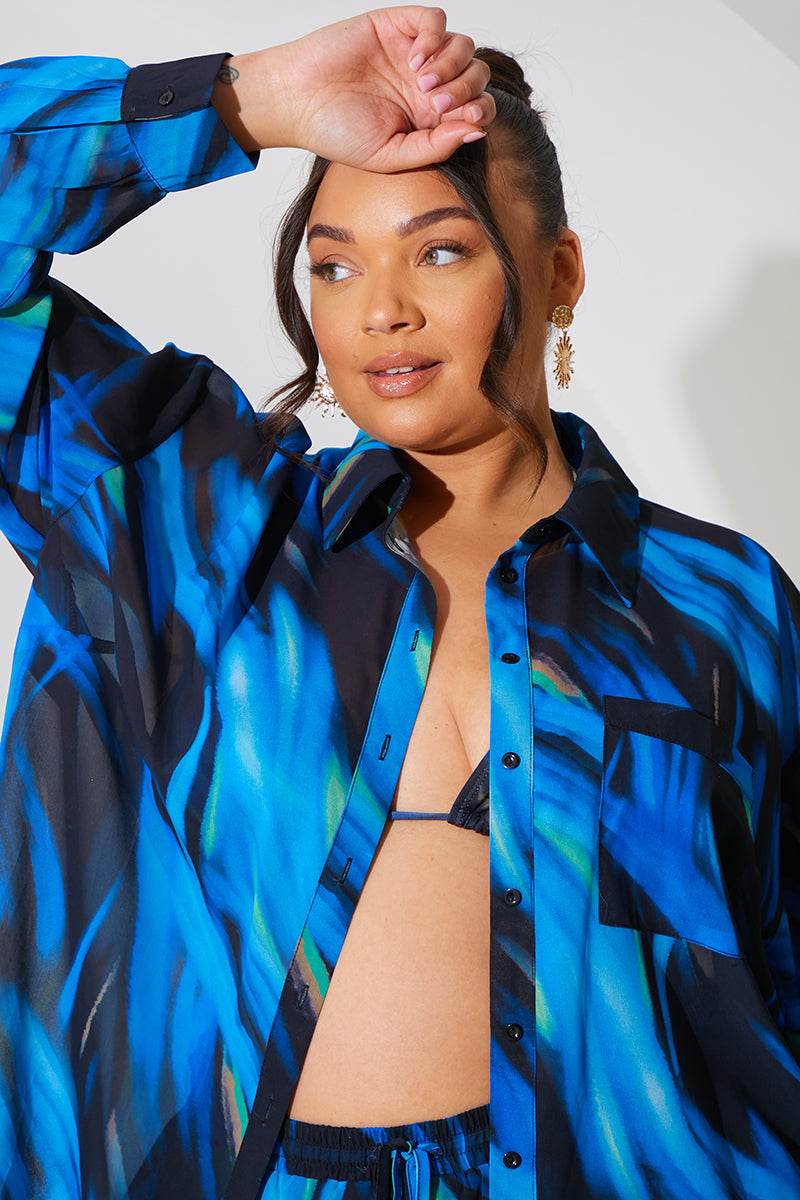 Abstract Print Chiffon Co-Ord Beach Shirt - Image 8