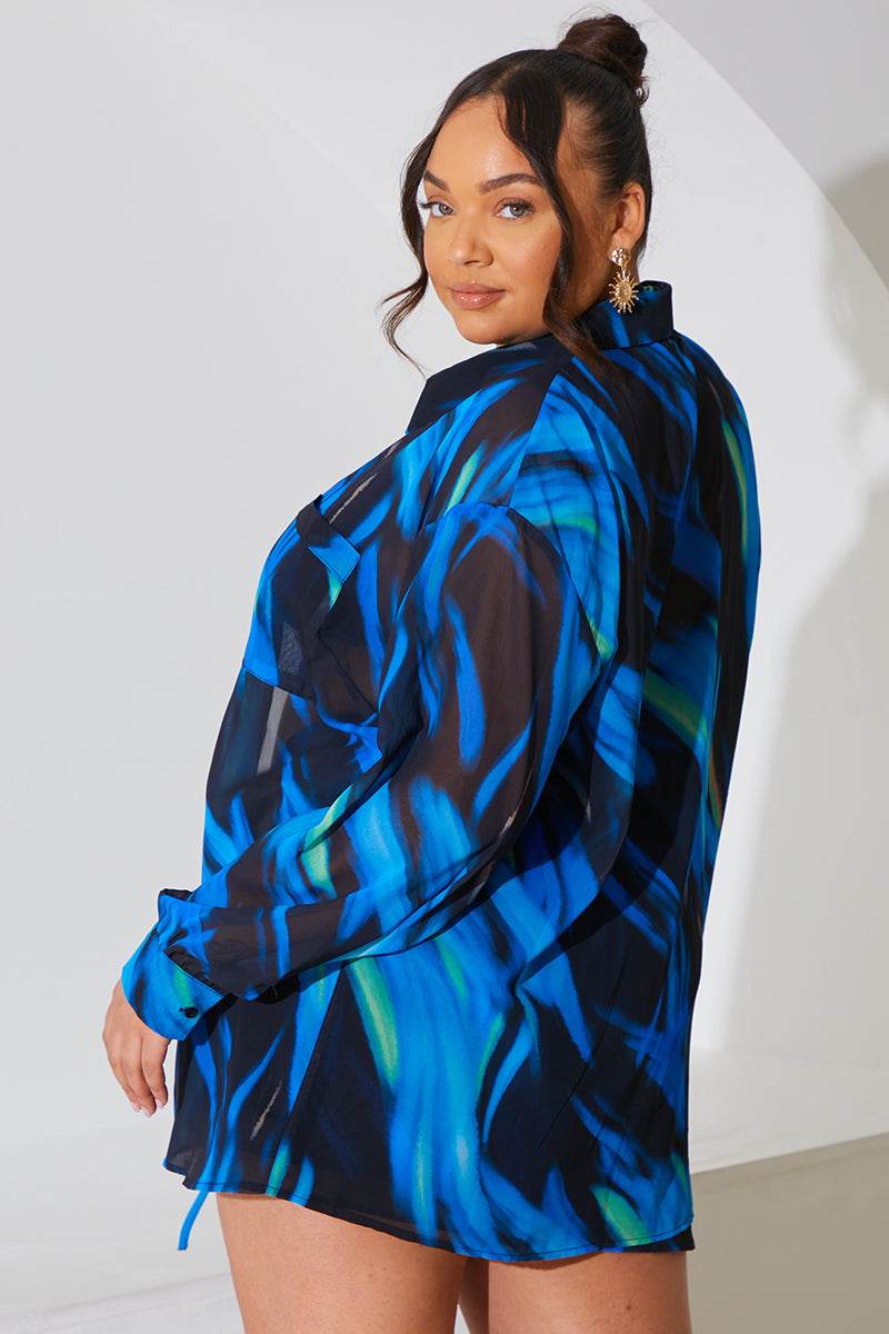 Abstract Print Chiffon Co-Ord Beach Shirt - Image 9