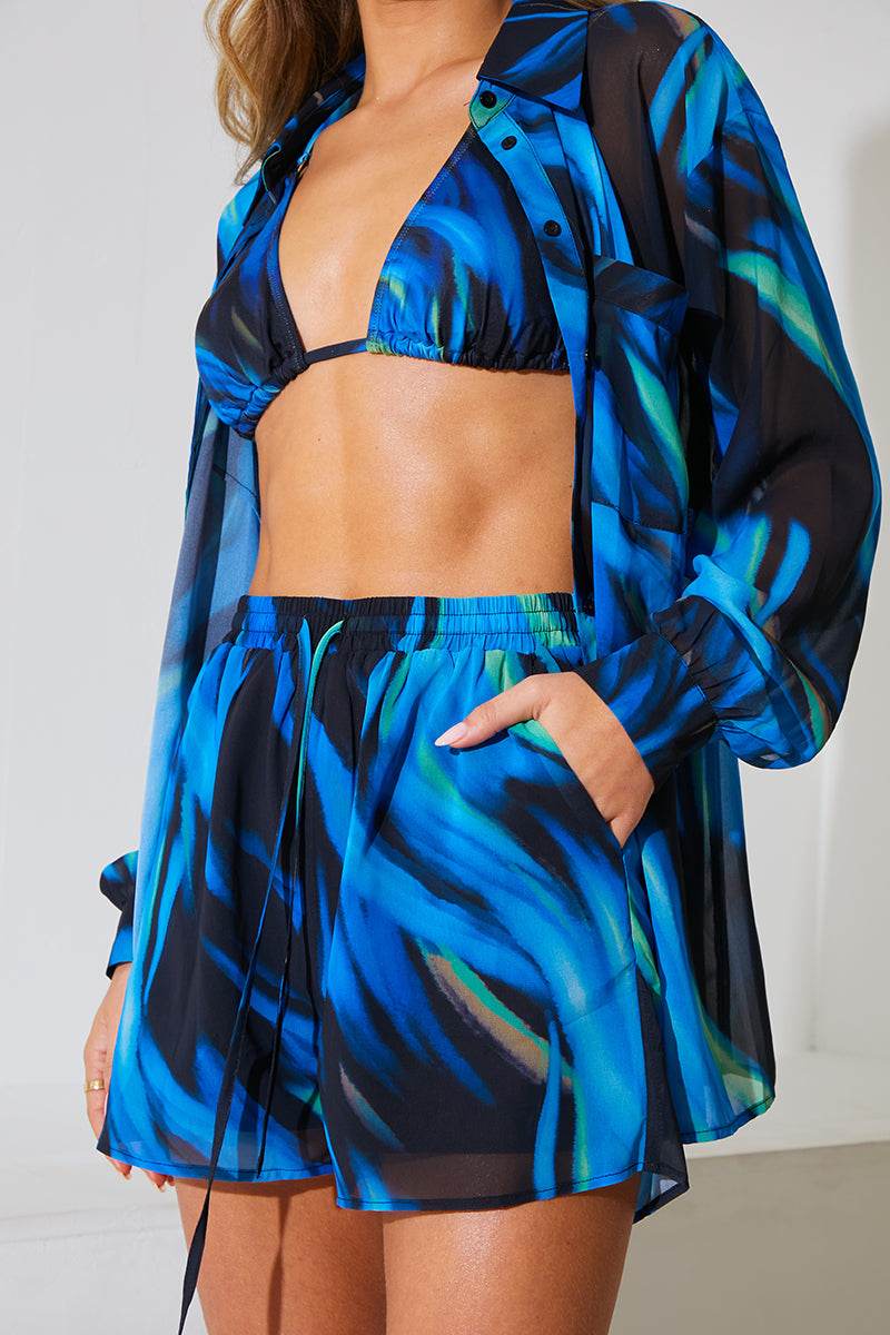Abstract Print Chiffon Co-Ord Beach Short - Image 3