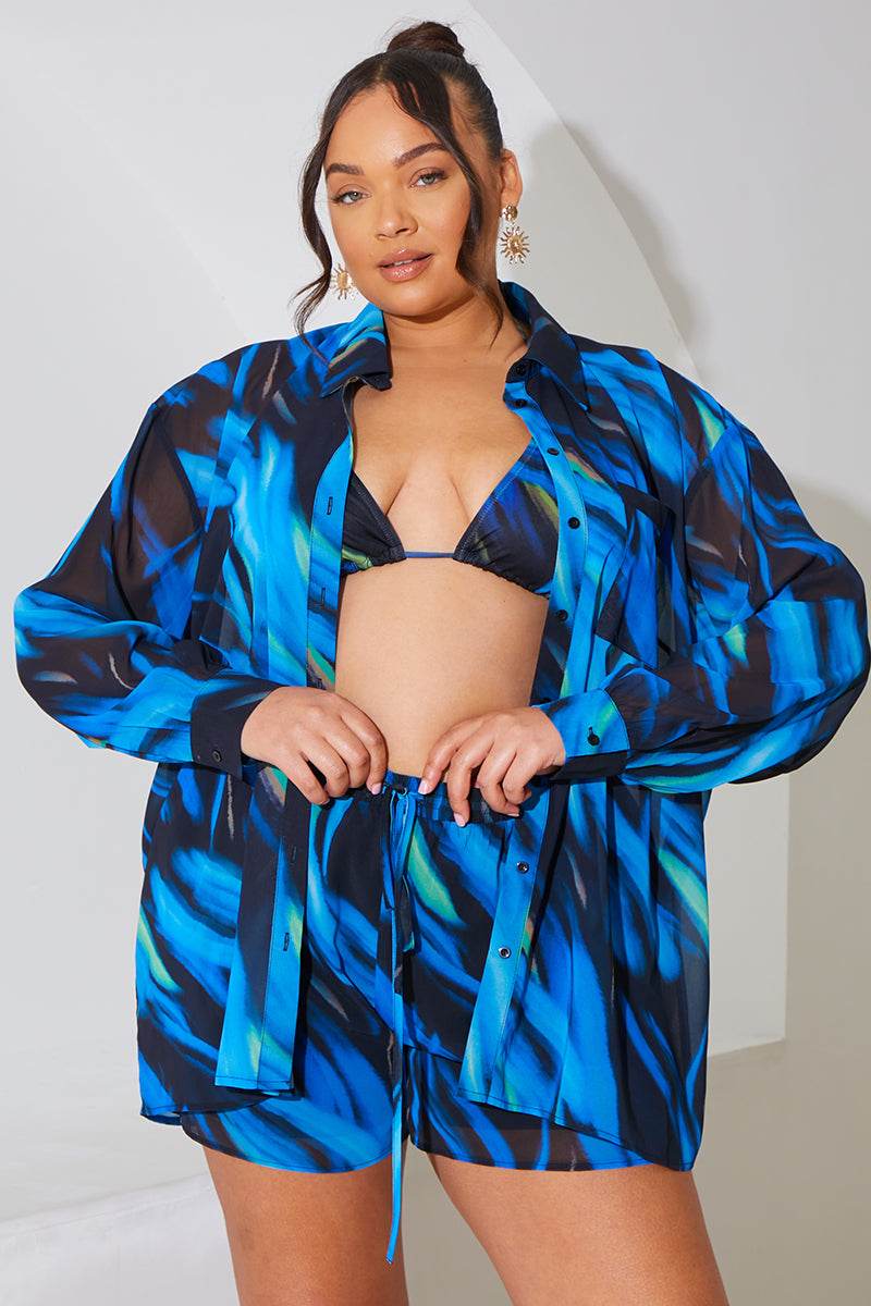 Abstract Print Chiffon Co-Ord Beach Short - Image 6