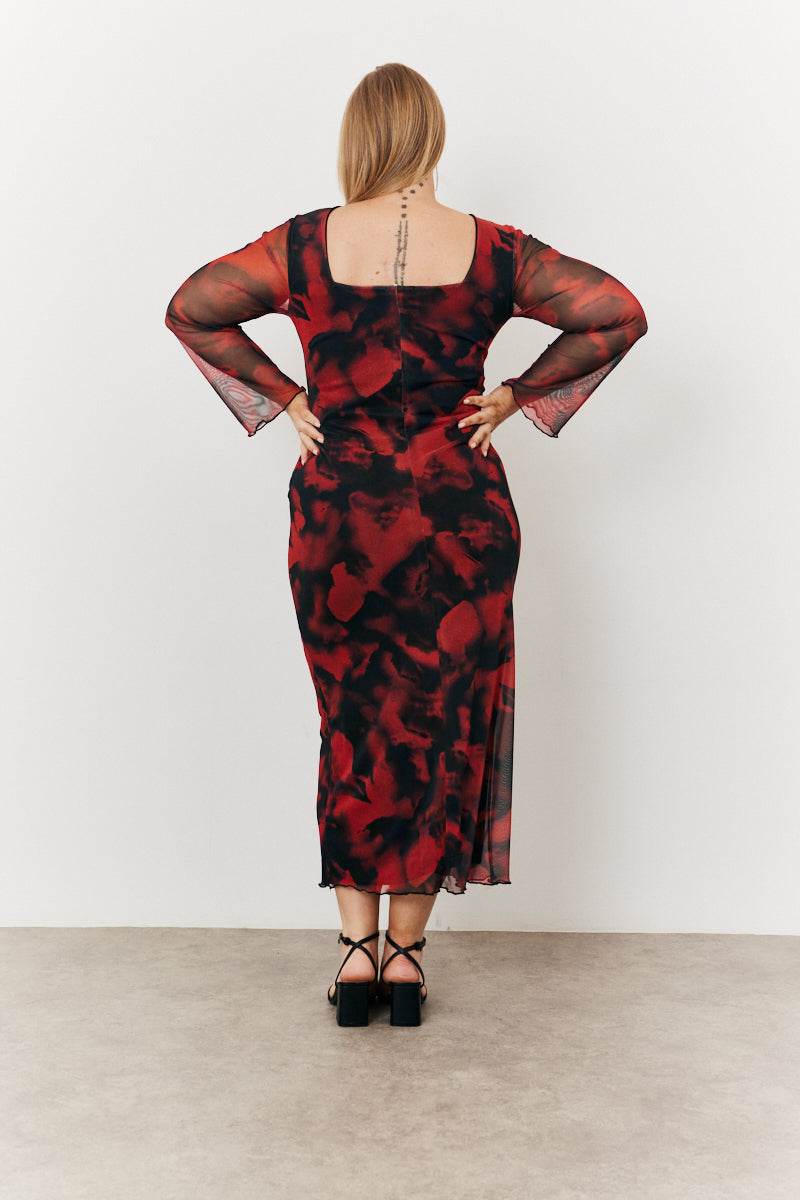 Abstract Print Mesh Open Back Detail Maxi Dress - Image 8