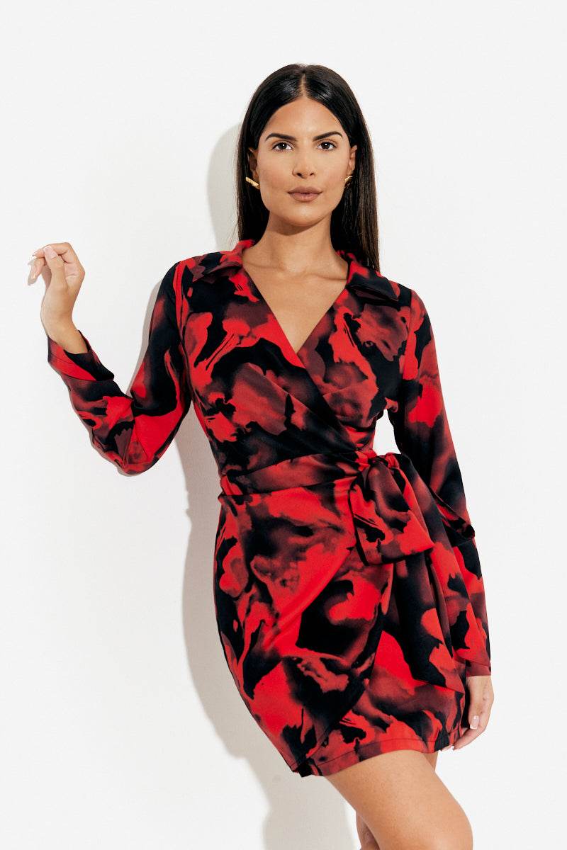 Abstract Print Wrap Mini Dress - Image 2