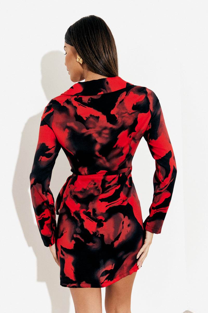 Abstract Print Wrap Mini Dress - Image 3