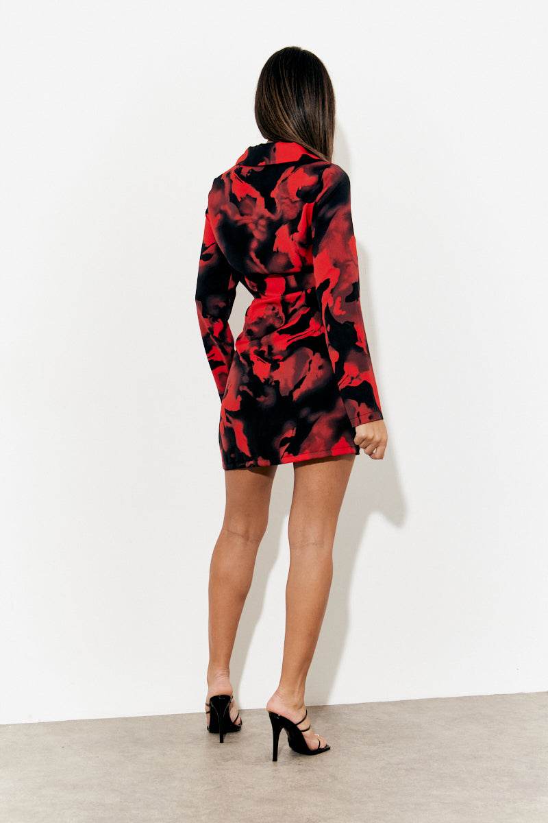 Abstract Print Wrap Mini Dress - Image 4