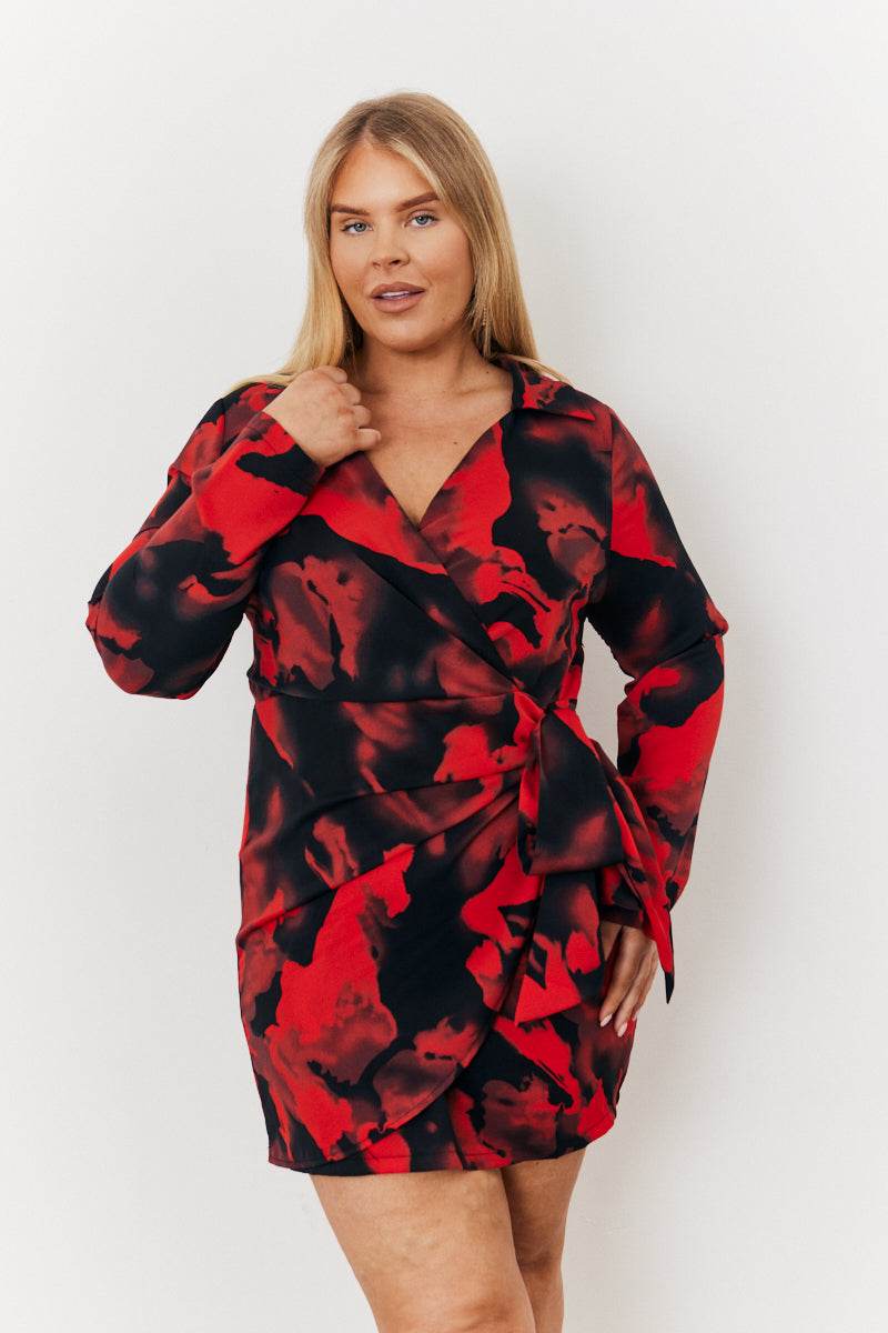 Abstract Print Wrap Mini Dress - Image 5