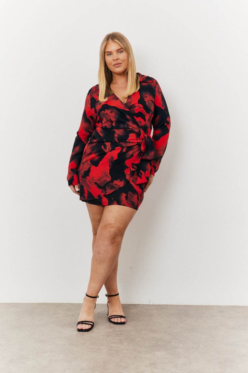 Abstract Print Wrap Mini Dress - Image 6