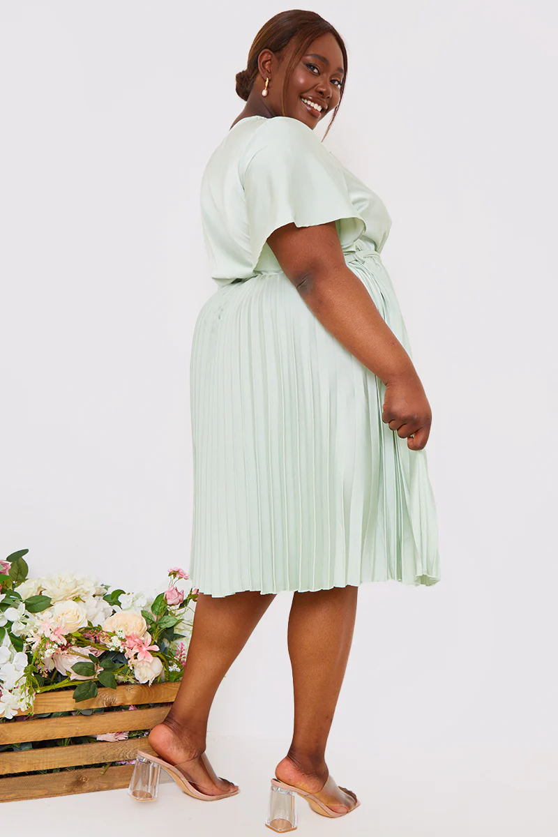 Angel Sleeve Pleated Wrap Midi Dress - Image 13