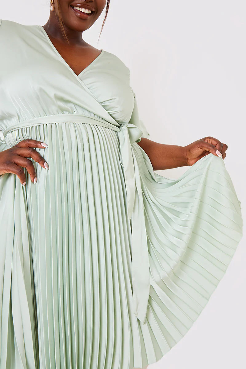 Angel Sleeve Pleated Wrap Midi Dress - Image 15
