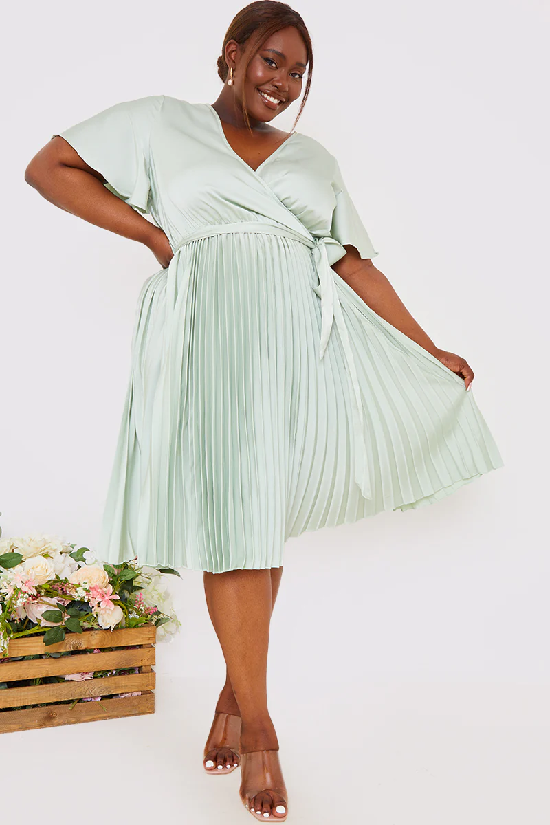 Angel Sleeve Pleated Wrap Midi Dress - Image 26