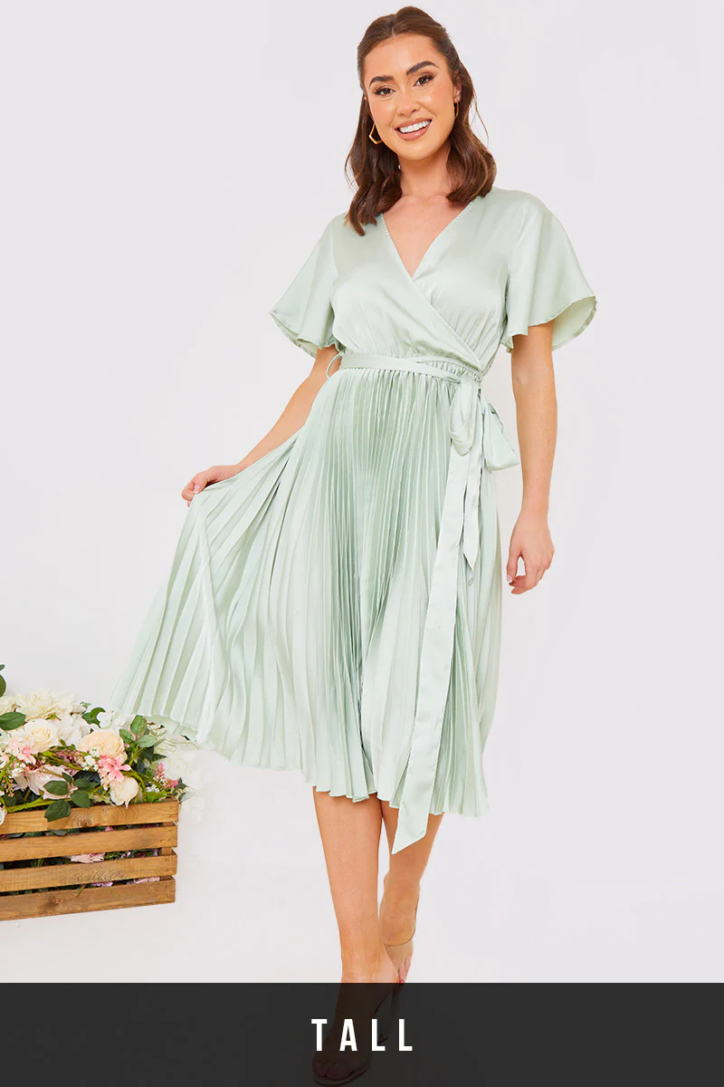 Angel Sleeve Pleated Wrap Midi Dress - Image 29