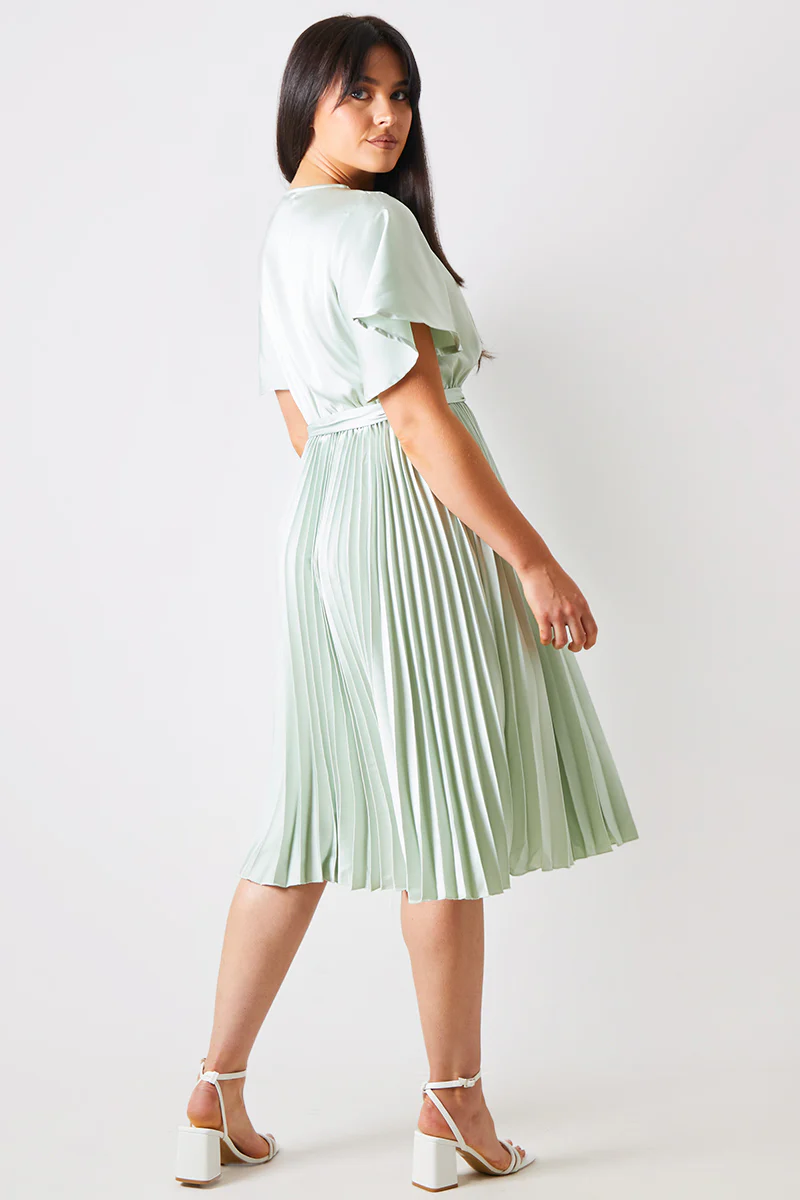 Angel Sleeve Pleated Wrap Midi Dress - Image 4
