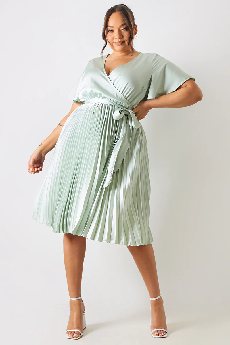 Angel Sleeve Pleated Wrap Midi Dress - Image 5