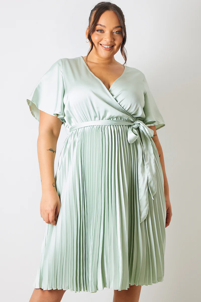 Angel Sleeve Pleated Wrap Midi Dress - Image 6