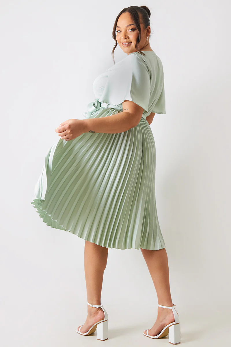 Angel Sleeve Pleated Wrap Midi Dress - Image 7