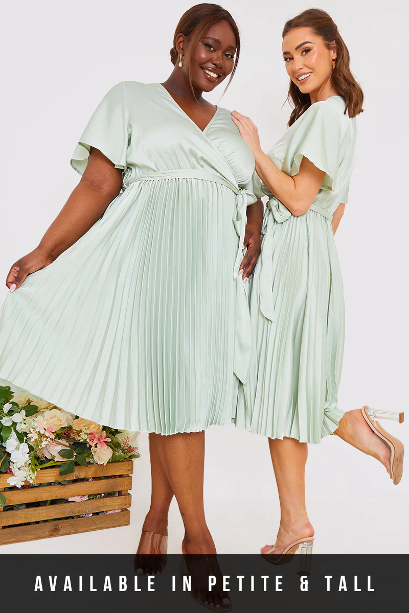 Angel Sleeve Pleated Wrap Midi Dress - Image 8