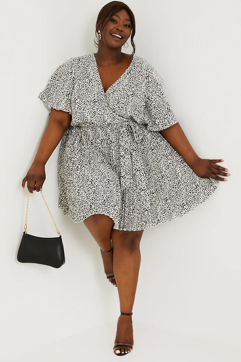 Animal Print Pleated Wrap Mini Dress - Image 10