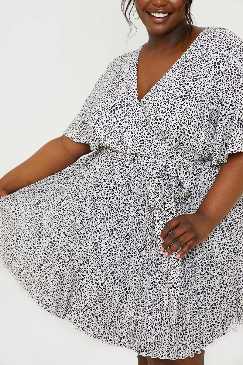 Animal Print Pleated Wrap Mini Dress - Image 11