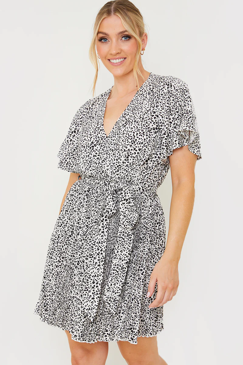 Animal Print Pleated Wrap Mini Dress - Image 13