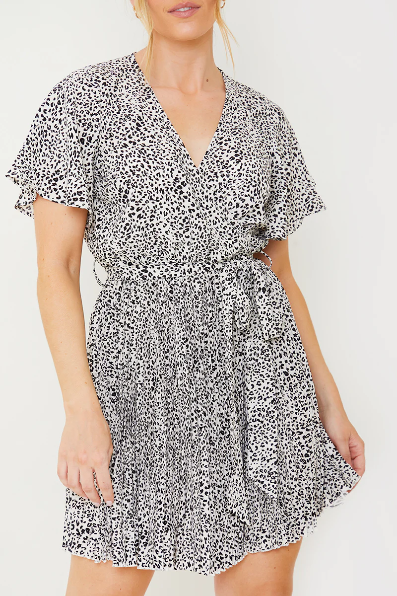 Animal Print Pleated Wrap Mini Dress - Image 17