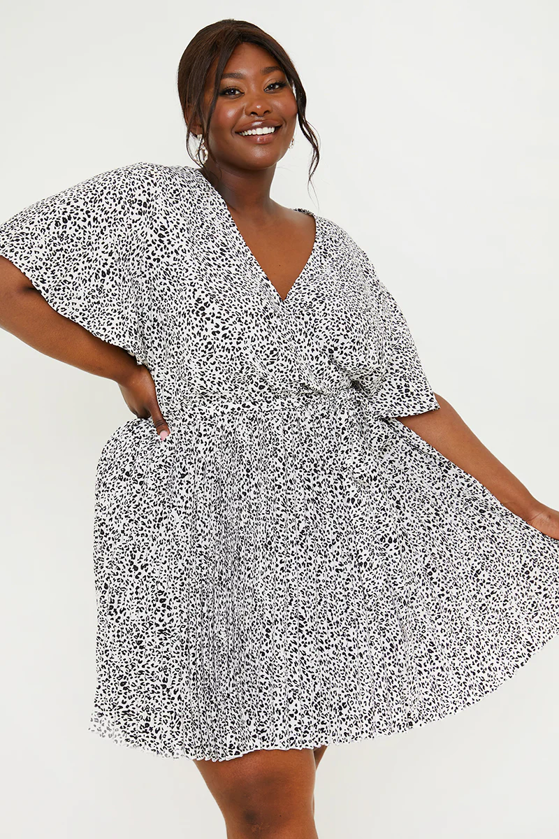 Animal Print Pleated Wrap Mini Dress - Image 9