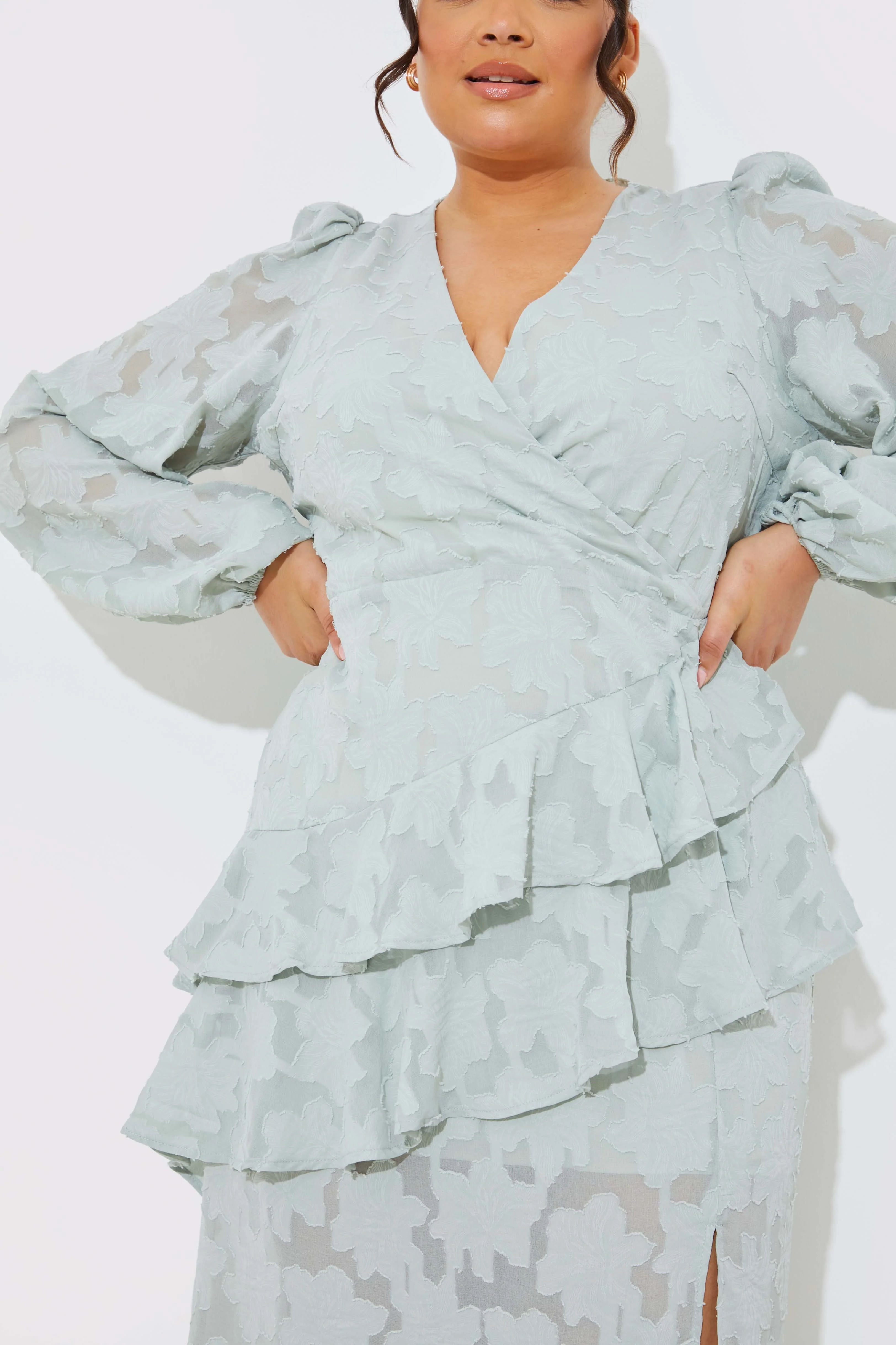 Jacquard Asymmetric Frill Wrap Midaxi Dress - Image 5