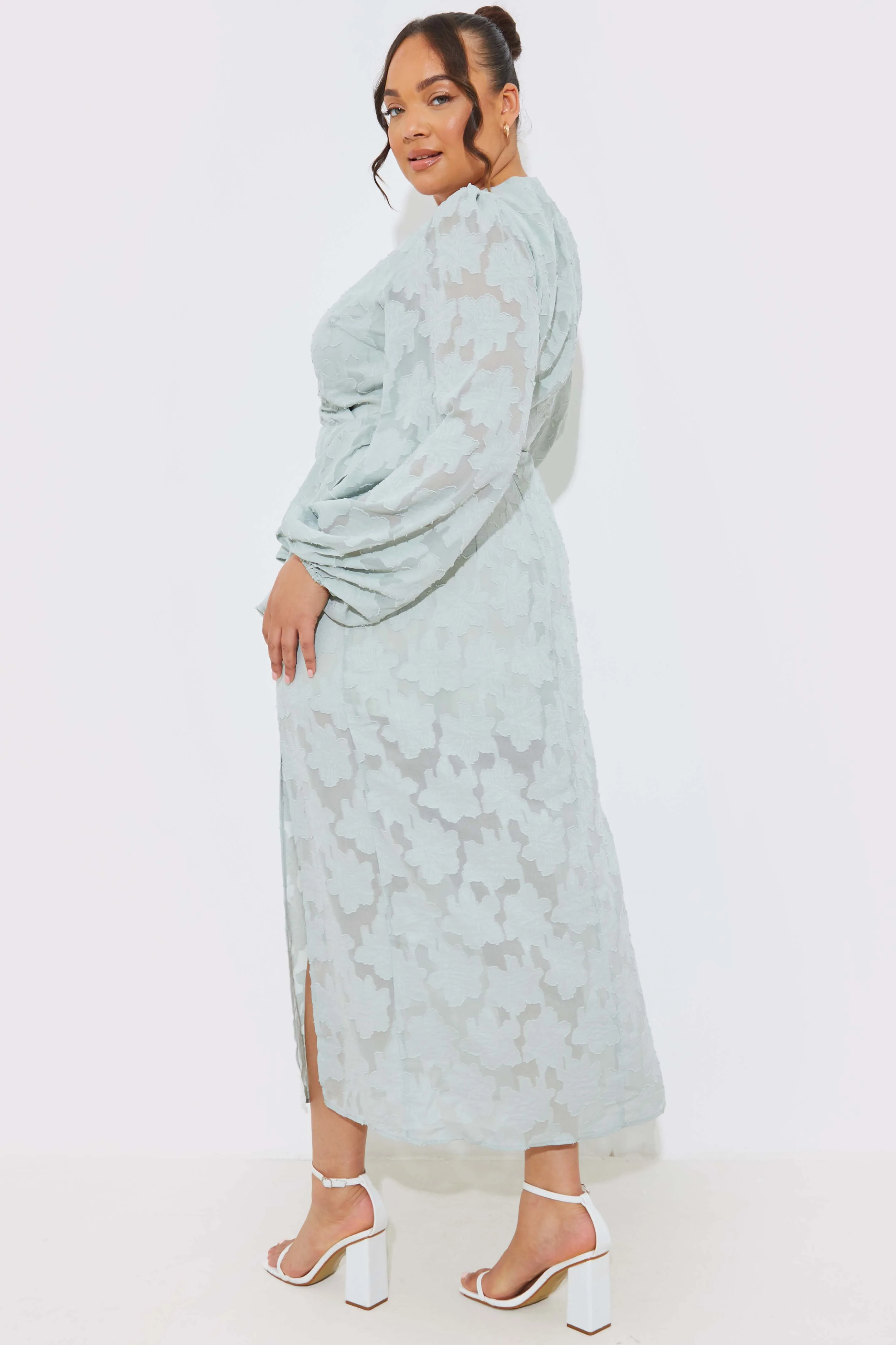 Jacquard Asymmetric Frill Wrap Midaxi Dress - Image 6