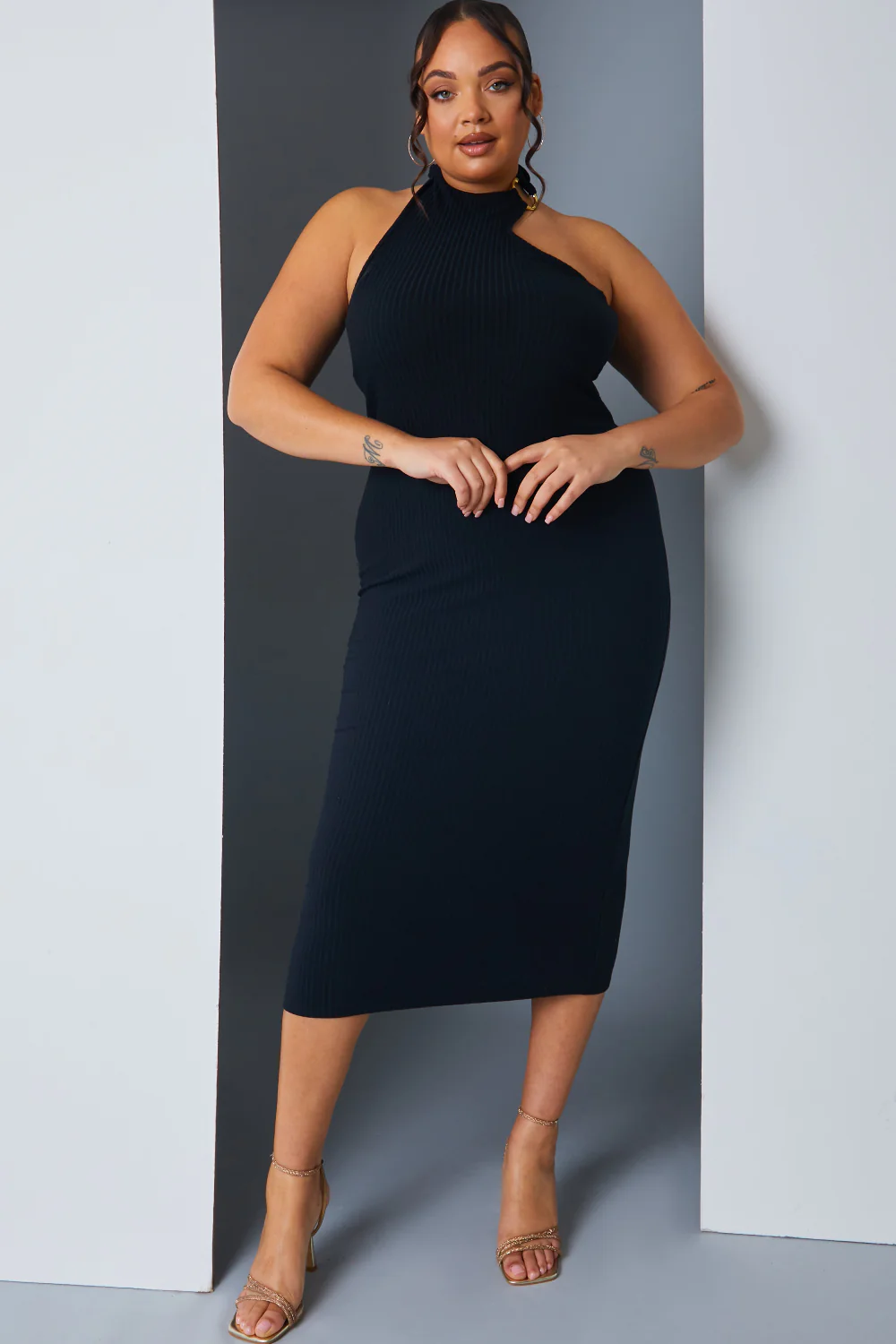 Asymmetric Ring Detail Midi Dress - Image 2