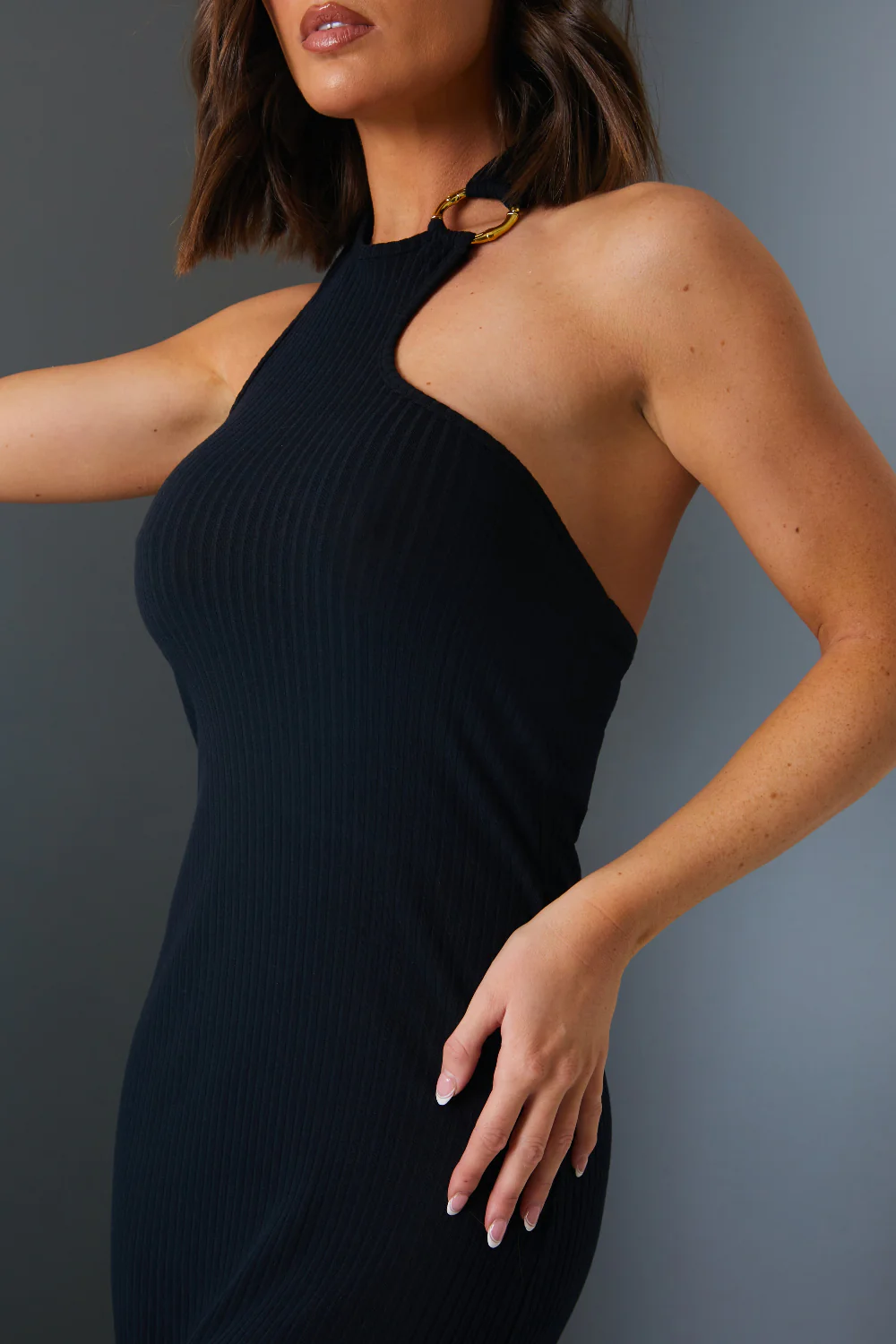 Asymmetric Ring Detail Midi Dress - Image 3