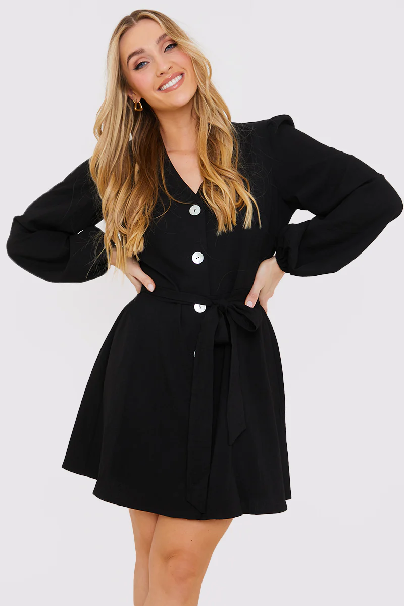 Balloon Sleeve Button Down Mini Dress - Image 10