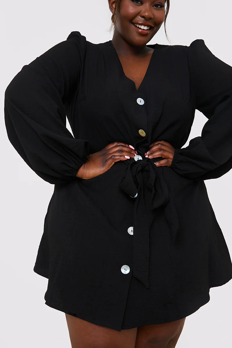 Balloon Sleeve Button Down Mini Dress - Image 17