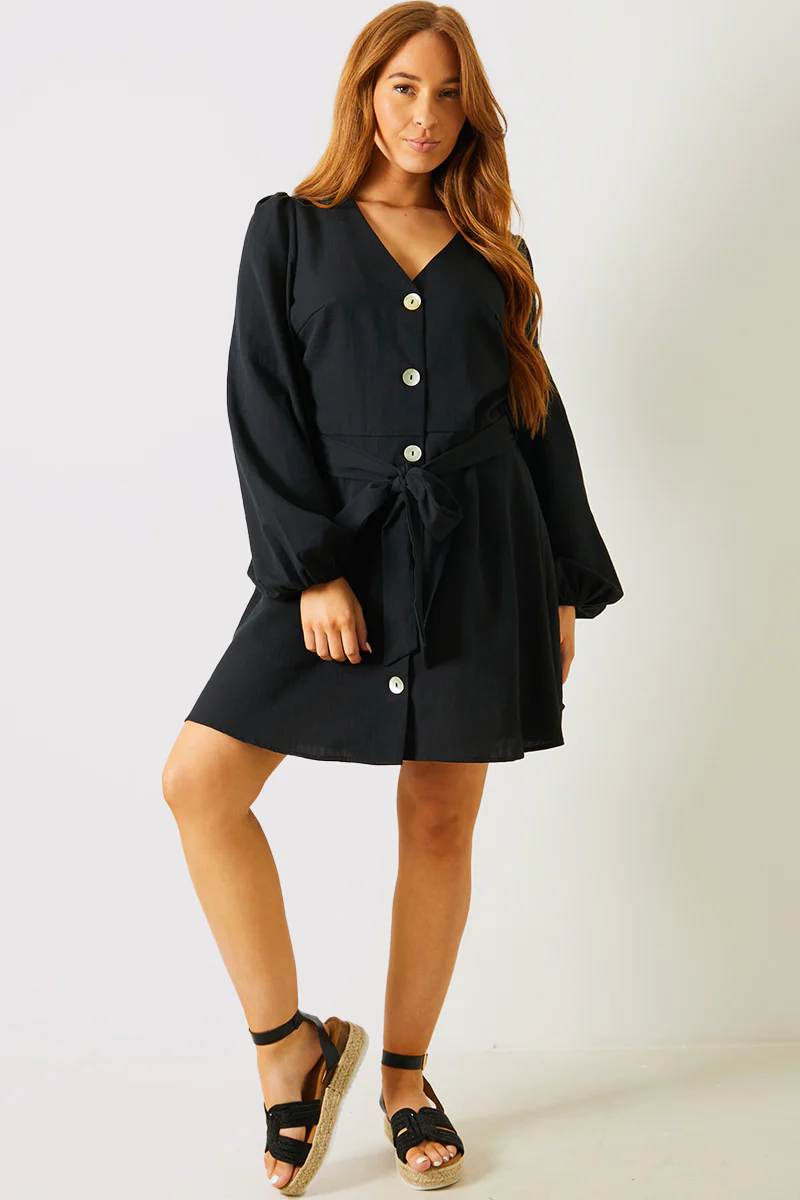 Balloon Sleeve Button Down Mini Dress - Image 2