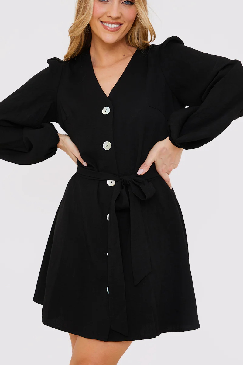 Balloon Sleeve Button Down Mini Dress - Image 20