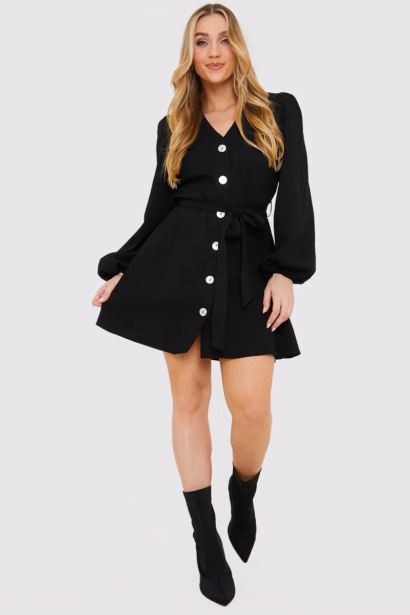 Balloon Sleeve Button Down Mini Dress - Image 22