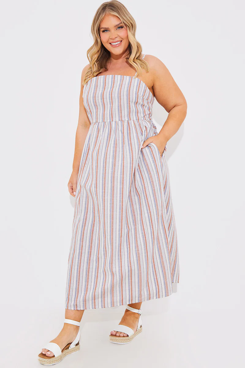 Striped Linen Look Midaxi Dress - Image 4