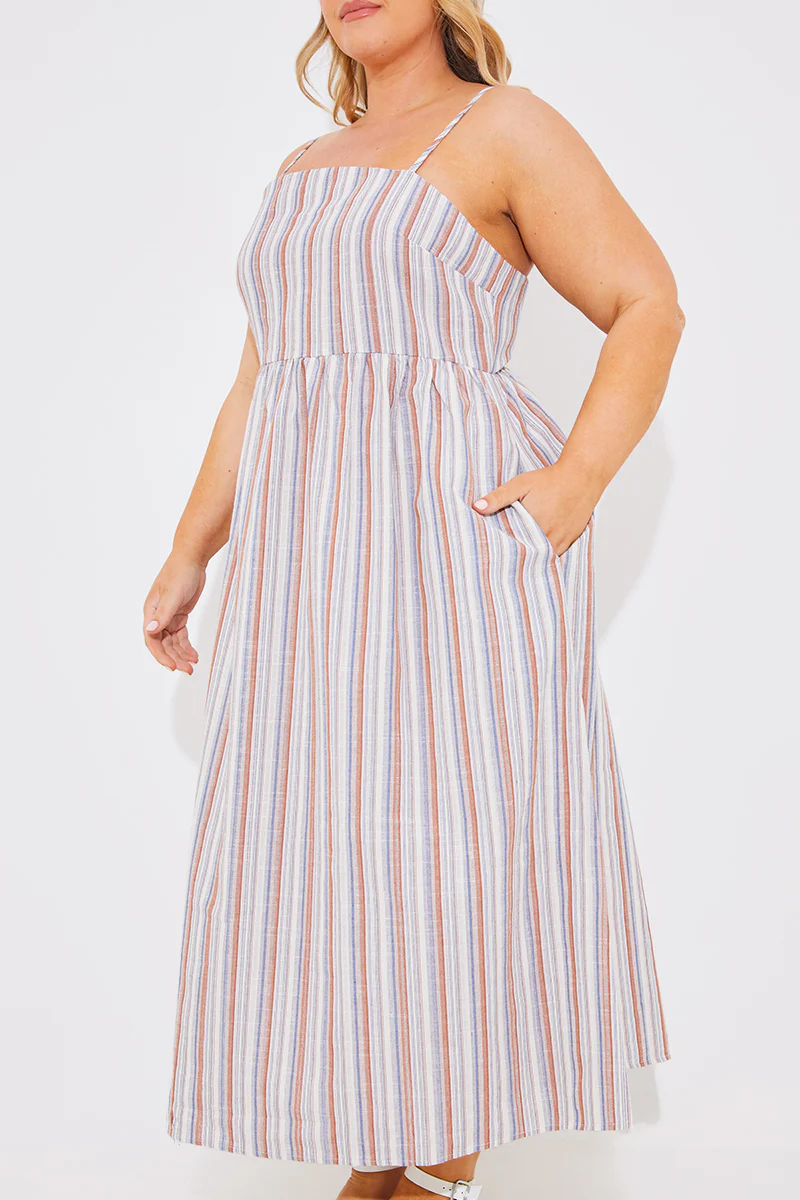 Striped Linen Look Midaxi Dress - Image 5