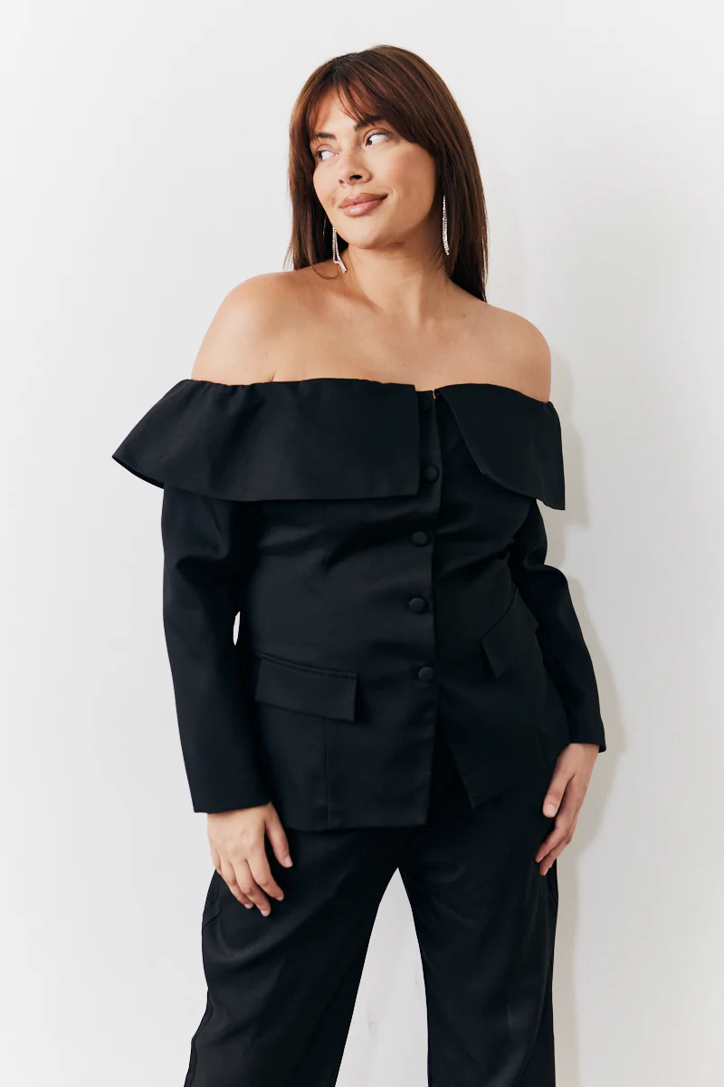 Black Bardot Button Through Blazer - Image 5