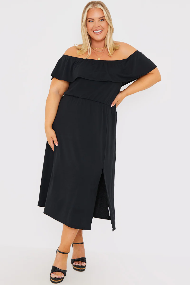 Bardot Split Detail Midi Dress - Image 15