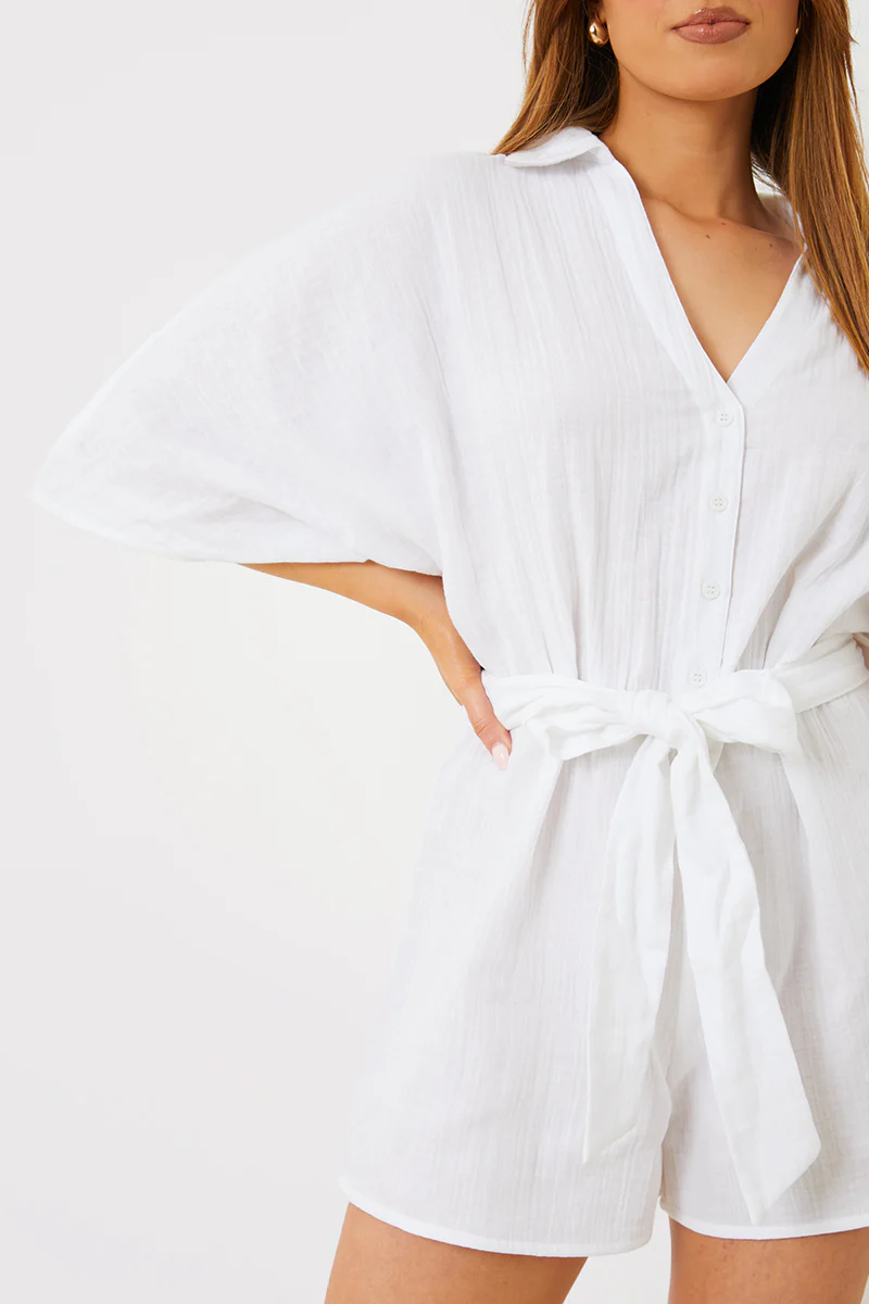 Cotton Relaxed Batwing Belted Playsuit - Image 3
