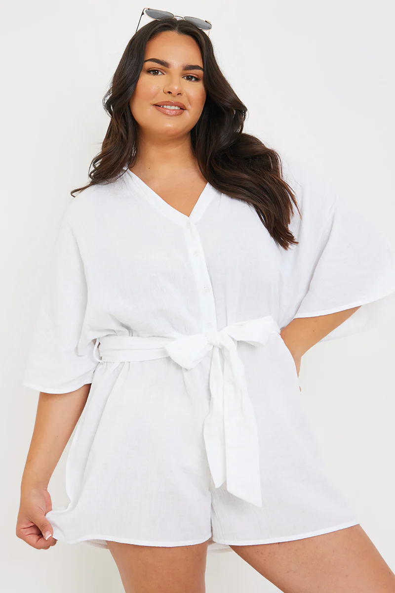 Cotton Relaxed Batwing Belted Playsuit - Image 5