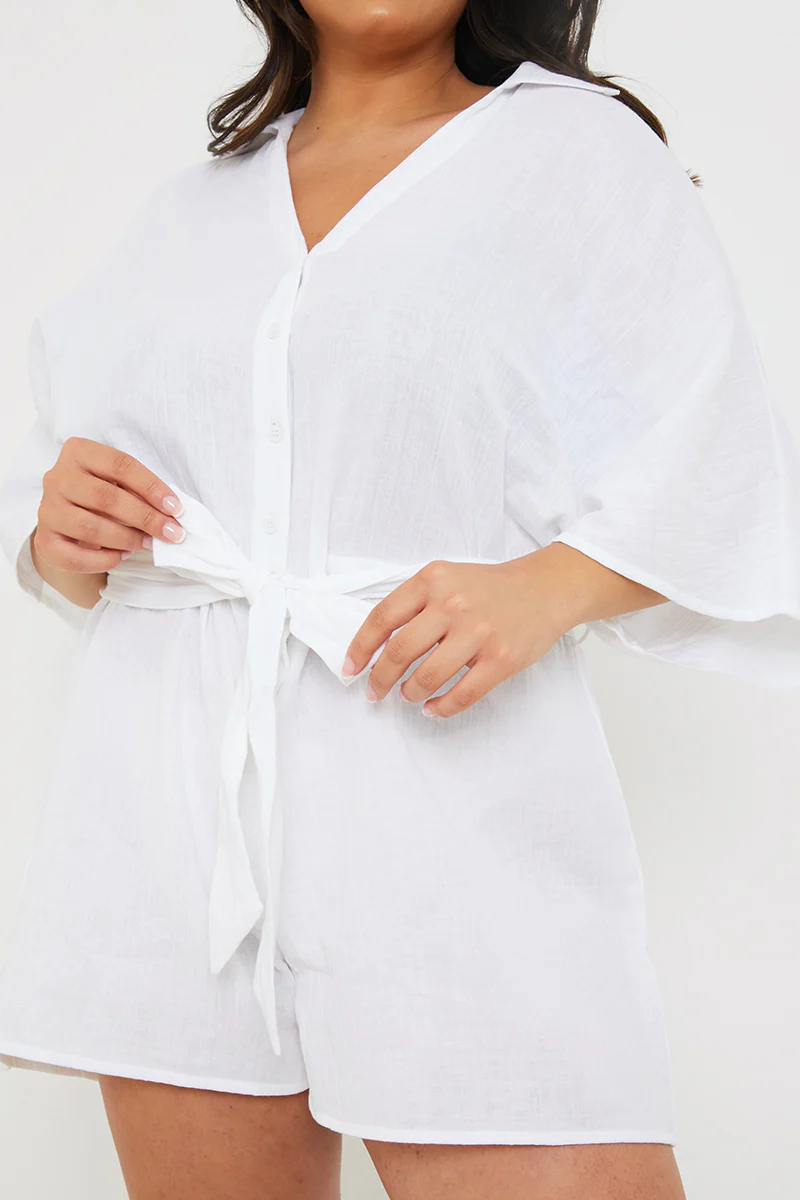 Cotton Relaxed Batwing Belted Playsuit - Image 7